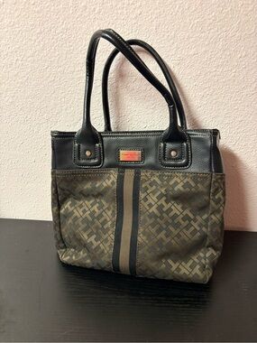 Tommy Hilfiger Brown Monogram Tote Shoulder Bag Purse Handbag